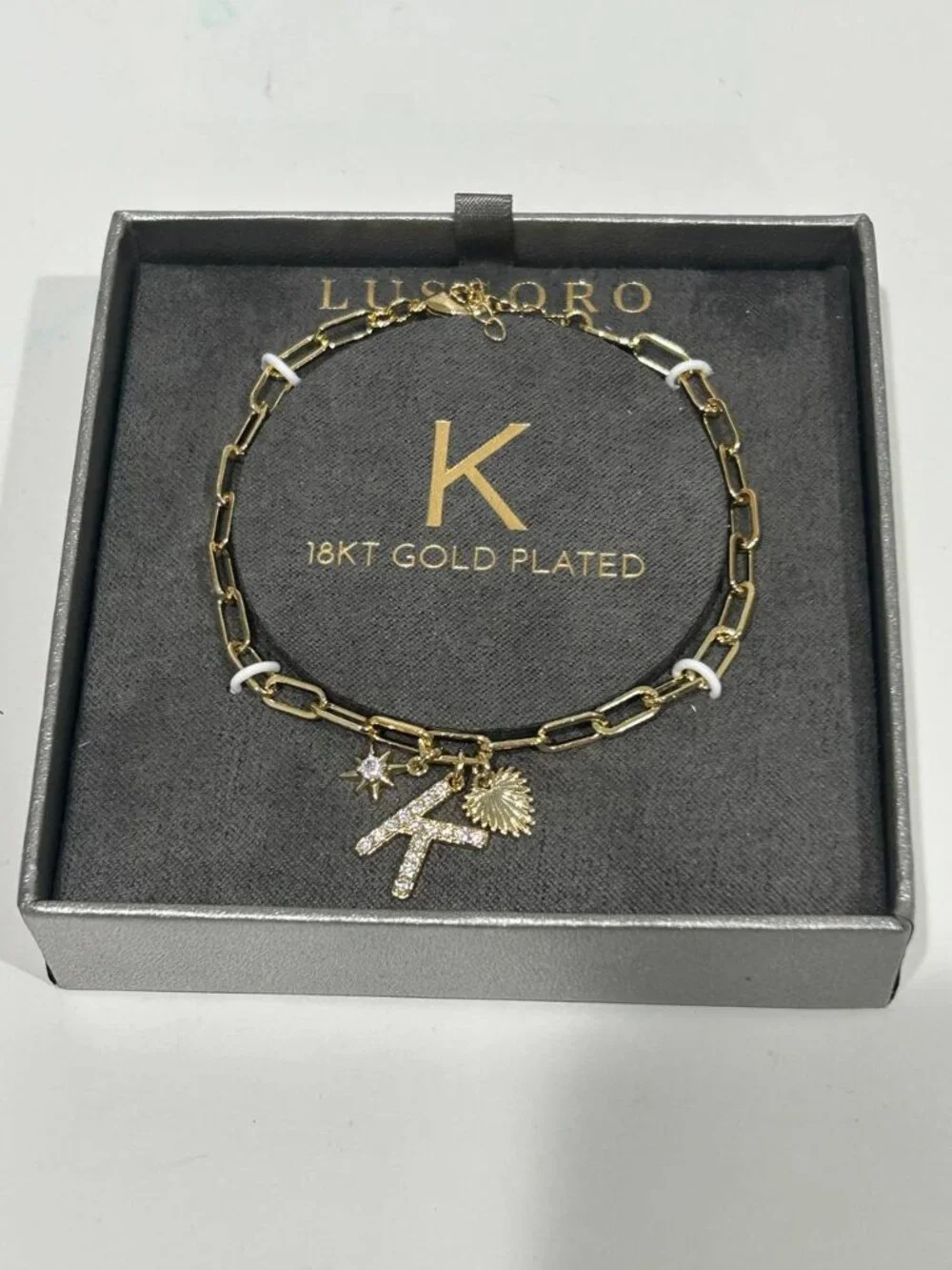 Lussoro “K” Initial Bracelet 18KT Gold Plated